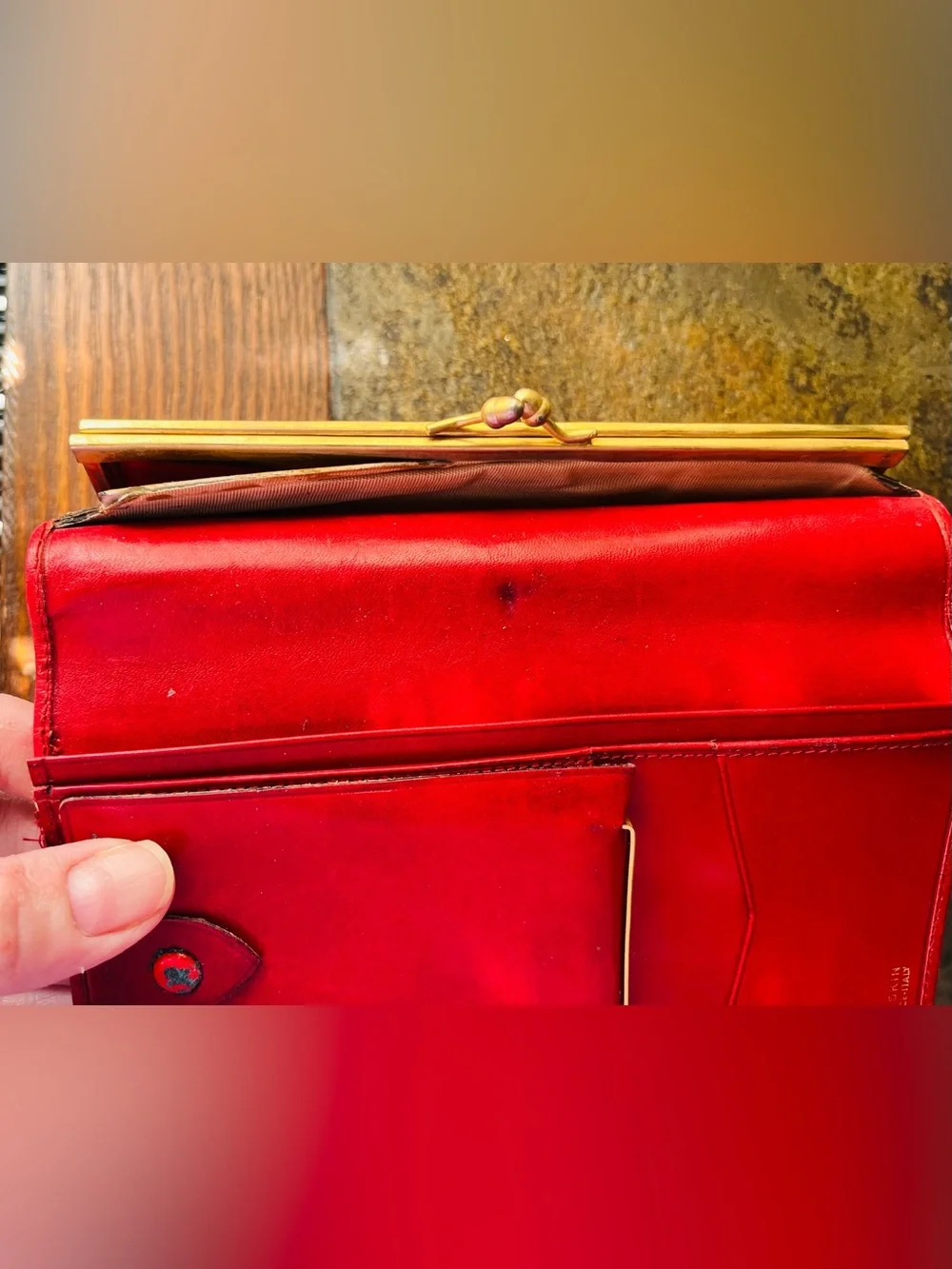 1970’s Classic Red Leather Wallet with Gold Accents
